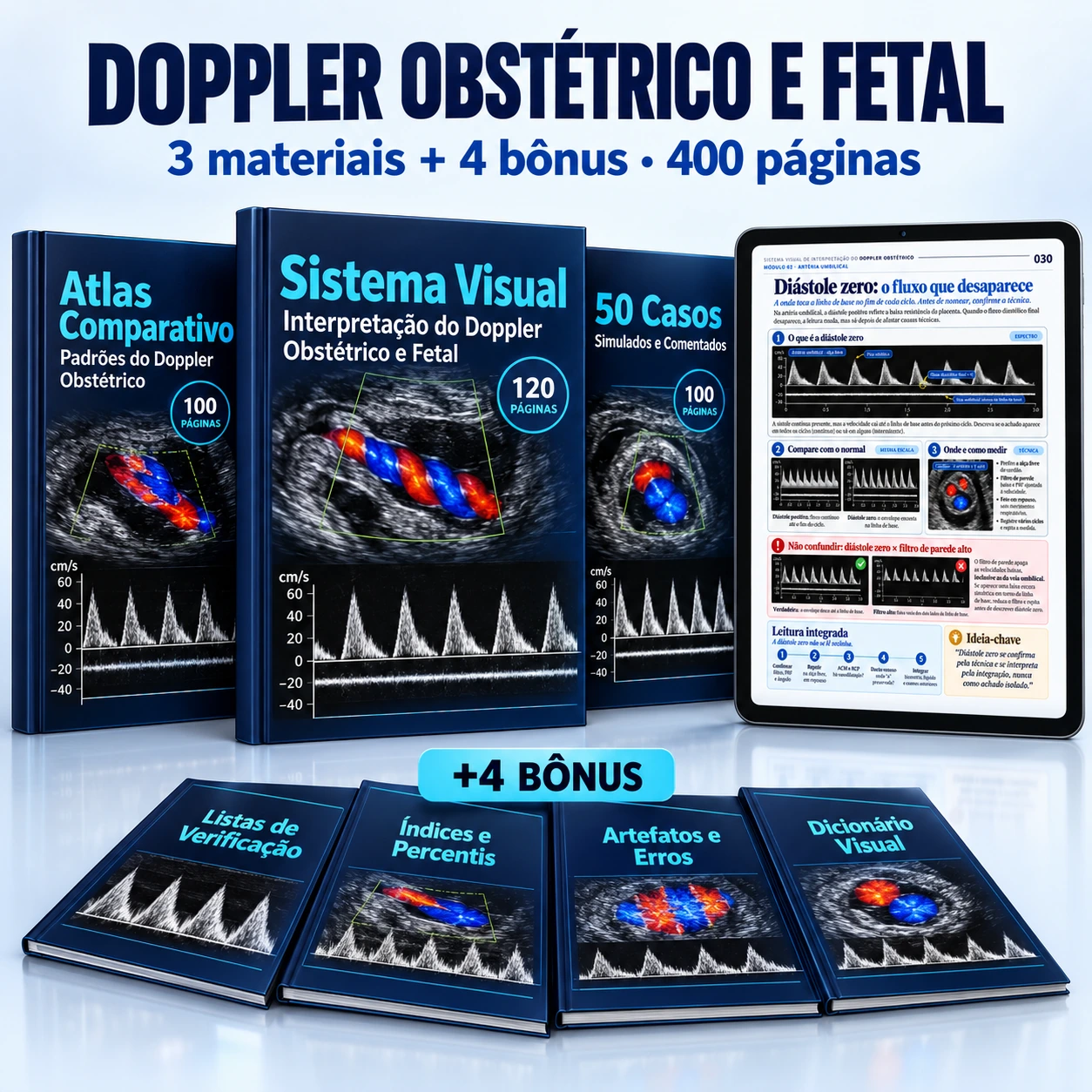Três materiais principais e quatro bônus de Doppler Obstétrico